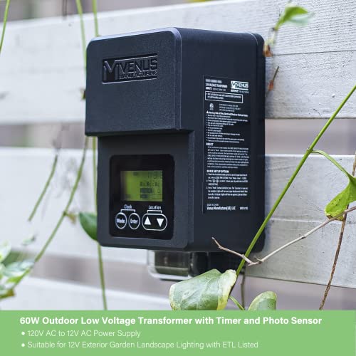 Venus Manufacturing 60W Low Voltage Transformer Weatherproof Outdoor Landscape Transformers With Timer And Photo Sensor Power Pack 12V Power Supply Suitable For Halogen & Led Spotlight Pathway Light #TOP7