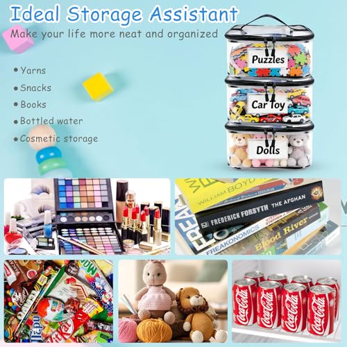 6 Pack Large Clear Toy Storage Bag with Name Tag, Waterproof PVC Toy Organizer Bags with Zipper & Manual Pocket, Toy Storage Organizer for Lego Bricks, Building Blocks, Board Games, Puzzles, Kid Books by Blissleaf - Used condition - Image 8
