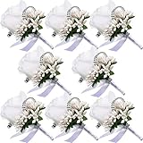 Men Wedding Boutonniere Wedding Flowers Buttonholes Accessories Groom Groomsman Prom Party Suit Decoration (8, White 7)