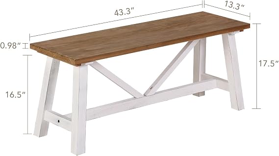 Wnutrees 43 Farmhouse Solid Wood Bench, Narrow Long Seat, White