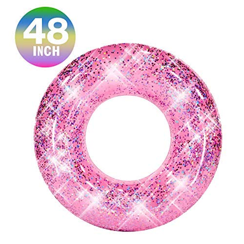 Vermo Pink Glitter Swim Ring For Pool Beach Lake Glitter Pool Inflatable Swim Tube Glitter Swim Ring For Kids, Adults Glitter Pool Floating Tube Inflatable Pool Float Glitter Pool Ring (48 Inch) #TOP1