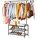 SUFAUY Heavy Duty Clothes Rack with Coat and Shoe Rack, Free Standing Clothing Garment Rack with Industrial Wooden Top, Black