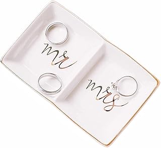 OIWTLIFE Mr and Mrs Ring Dish Jewelry Dish Ceramic Jewelry Holder Ring Holder for Wedding Engagement Valentine's Day Gift