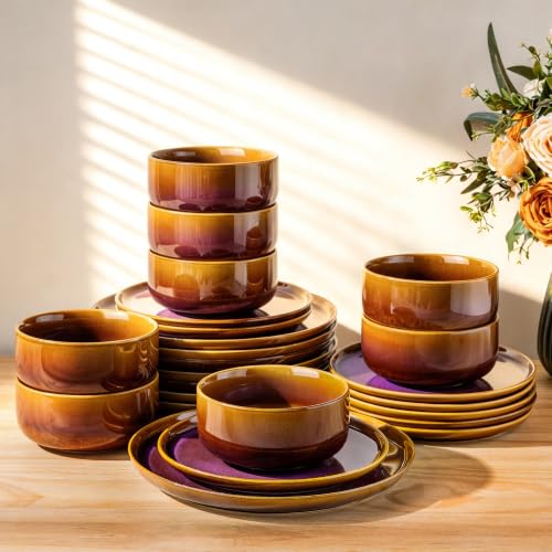 Image of TheTerra Ceramic Dinnerware Set for 8, 24-Piece Plates and Bowls Set