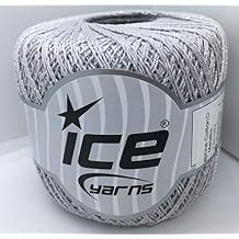 Ice Yarns,Daphne Metallic Cotton Crochet Thread Size 10 Light Grey with Silver 295 Yards