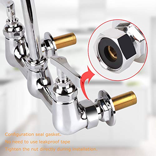 Kwode 2-Handle Commercial Sink Faucet With 14” Swivel Spout 8” Center Wall Mount Kitchen Faucet For 2 Or 3 Bay Compartment Prep & Utility Sinks At Home Restaurant Industrial Brass Constructed Chrome #TOP4