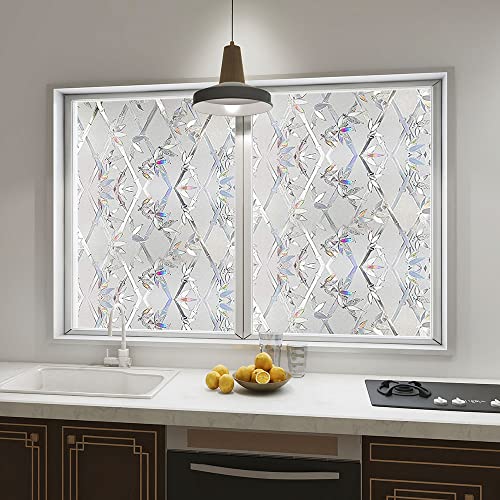 Window Privacy Film, 3D Stained Glass Film, Vinyl Decorative Window Decals, Static Cling Window Film Non-Adhesive Removable (23.6 X 78.7 Inch) #TOP3