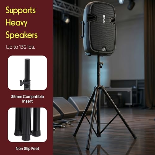 Image of Pyle Universal Dual PA DJ Tripod 2 Speaker Stand Kit with Adjustable Height & Storage Bag Constructed with Heavy Duty Durable Steel & Lightweight for Easy Mobility Safety PIN Screw Locks PSTK107,Black