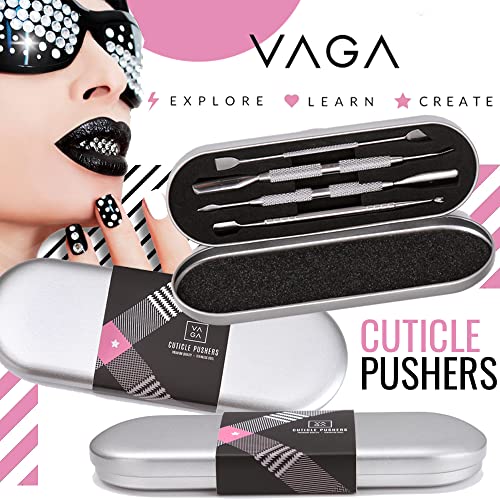 VAGA Set of 4 Professional Stainless Steel Manicure Cuticles Maintenance And Treatments Double Ended Tools Accessories - Long Pushers, Trimmers Cutters, Scrapers - Thumbnail 7