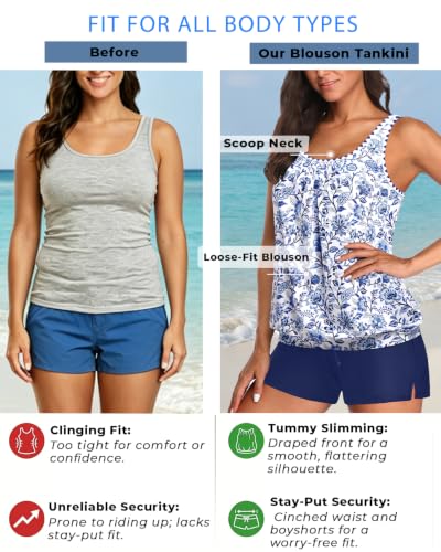 Image of Aqua Eve Two Piece Women's Tankini Swimsuits Blouson Swim Tank Top with Shorts Modest Bathing Suits