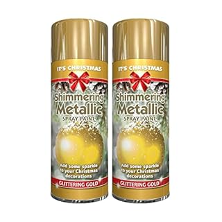 Classic Signature - 2 x Glitter Metallic Christmas Gold Spray Paint 200ml Decorative, Creative, Dazzling Effect to Your Hobby Art and Craft Use