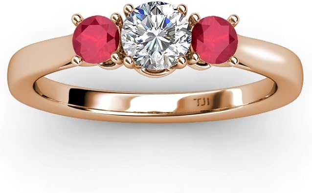 TriJewels Ruby and Diamond (SI2-I1, G-H) Three Stone Ring 0.54 ct tw in 14K Gold