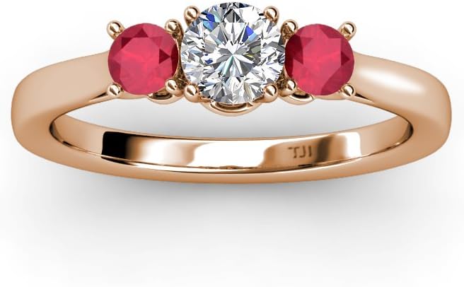 TriJewels Ruby and Diamond (SI2-I1, G-H) Three Stone Ring 0.54 ct tw in 14K Gold