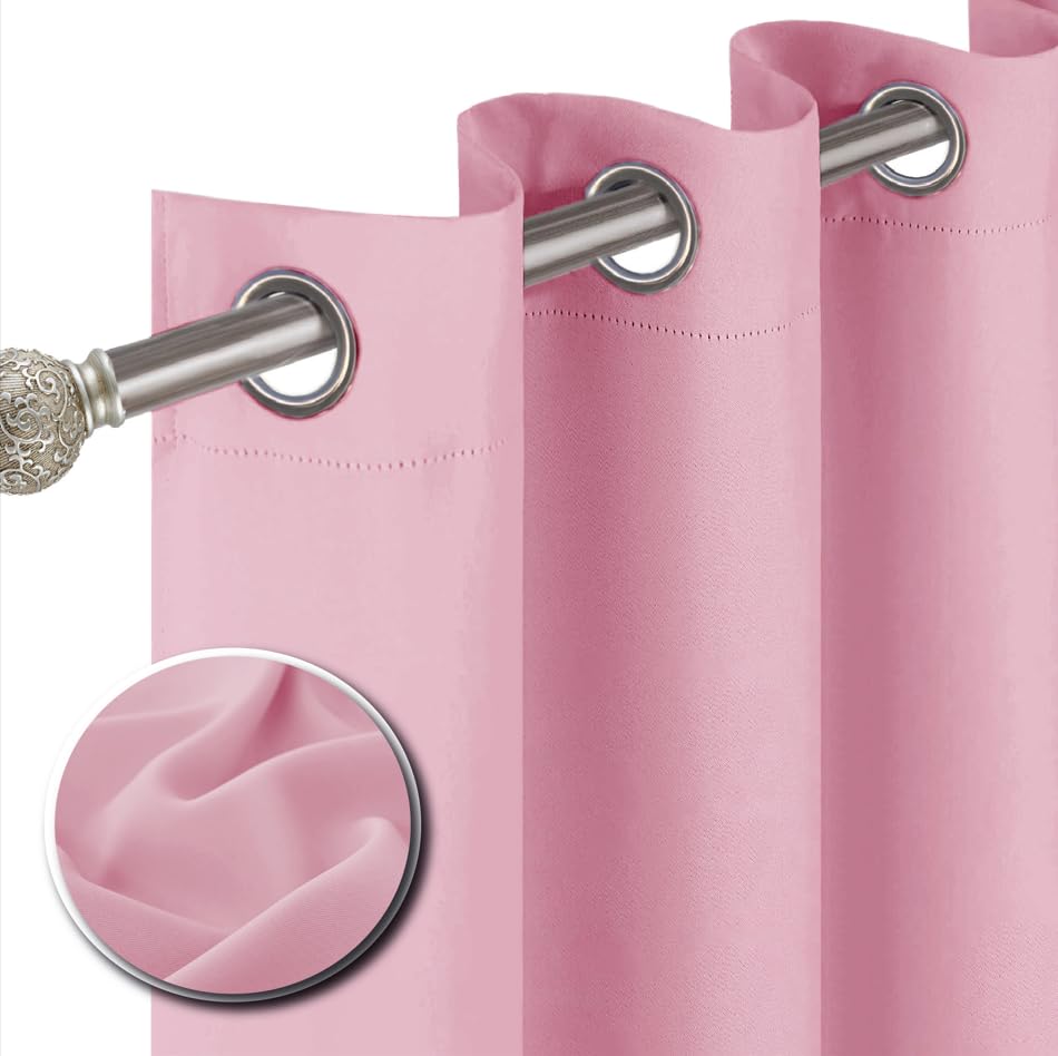 funky gadgets Blackout Curtains for Bedroom 54 Inch Drop Thermal Insulated Eyelet Curtains & Drapes Black Out Curtain for Kitchen, Living Room 2 Panels (46x54 Inch Pink) โ image 1