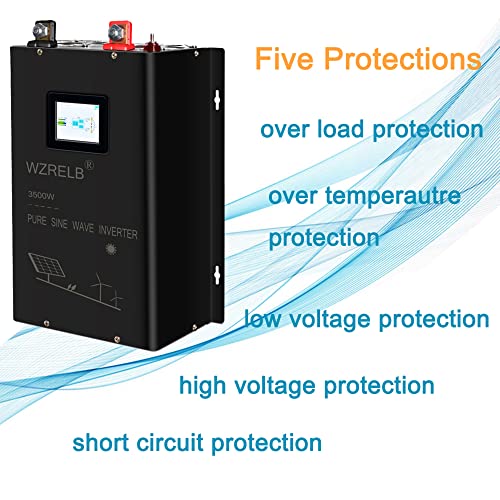 Wzrelb 3500W 48V Split Phase Pure Sine Wave Inverter 48Vdc Input To 120Vac 240V Ac, 4 Ac Outlets,Ac Hardwire Terminal,Lcd Display For Home,Rv,Truck #TOP1