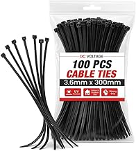 DC VOLTAGE Black 300mm x 3.6mm Cable Ties Heavy Duty 100 PCS, 12" Ultra Strong 22kg / 48lbs Tensile Strength, UV Resistant Plastic Zip Ties Extra Long Tie Wraps for Outdoor Use