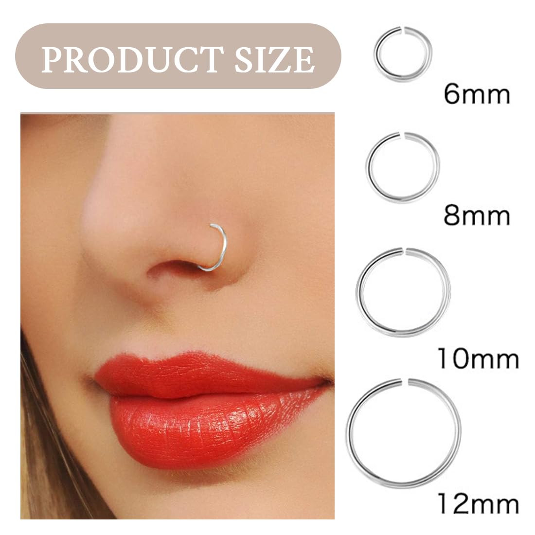 Nariz Anillos Aro Pendientes 20G Clicker Piercing 316L Acero Quirúrgico Septum Anillo Oreja Labio Tragus Hélice Daith Cartílago Rook 6mm/8mm/10mm/12mm