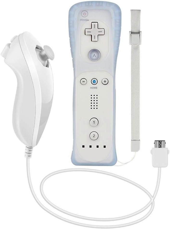 Wii Controller Wii Remote Nunchuck Controller Combo, Wii Games Controller with Wrist Strap Silicone Case -NO Motion Plus (White)