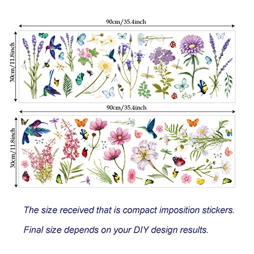 Spring Flower Stickers, Chrysanthemums Lavender Lily Birds Butterflies Dragonflies Ladybugs Spring Wall Decals, Floral Wall Decals Peel And Stick Wall Art Garden Decal, Floral Butterfly Wall Decor #TOP1