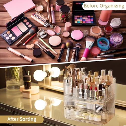 Makeup Organizer with Drawers, 360° Rotating Makeup Brush Holder by Lirunshe - Used condition - Image 4