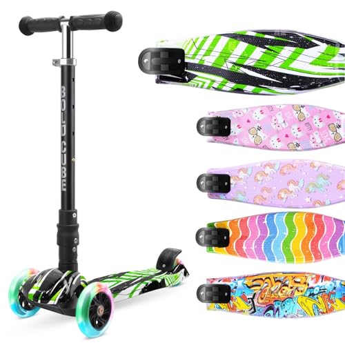 BOLDCUBE Big Fold Swift Green | Patinete de Tres Ruedas para niños de 5 a 10 años | Ruedas LED con Luces Intermitentes | Altura Ajustable de 65 a 89 cm | Reflectores Traseros