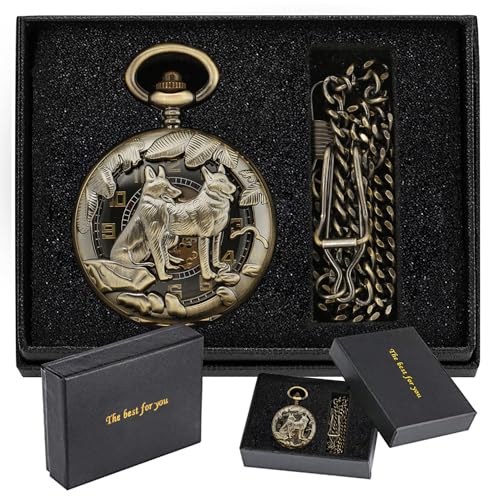 Reloj de bolsillo mecánico vintage Tiong con números arábigos y esfera de lobos PWM09 2