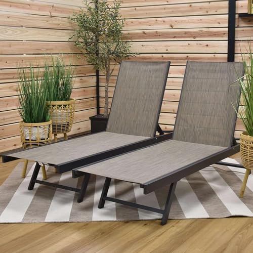 Image of Vivere Aluminum Urban Sun Lounger 2 Pack, Full Recline, Made with Premium Phifertex Outdoor Fabric - 265 lb Capacity (Granite)