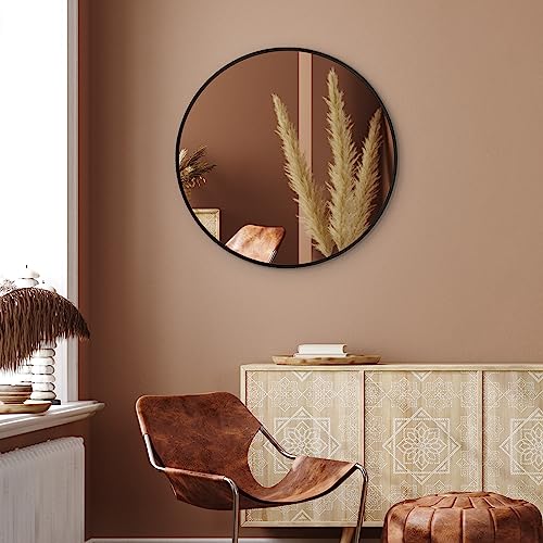Americanflat 80 cm Aluminium Framed Black Round Mirror for Wall - Circle Mirror for Bedroom, Entryway, and Living Room Wall Decor - Black Bathroom Mirror with Hanging Hardware Included - Image 3