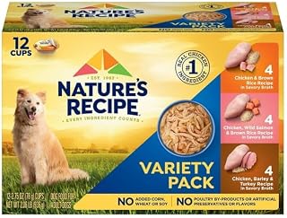 Chicken, Salmon and Turkey Recipes Variety Pack Wet Dog Food, 2.75 oz. Cup, 12 Count, Real Chicken is The Number one Ingredient in Each Recipe