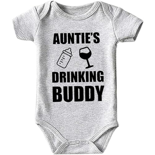 Auntie's Drinking Buddy Baby Girls Boys Bodysuit Newborn onesie Short Sleeve Infant Romper 0-24 Months