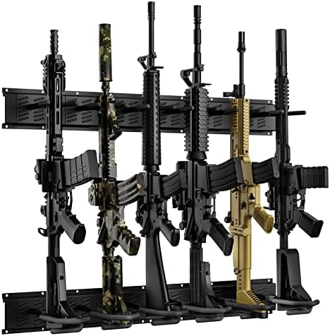 Nonkky Gun Rack, 6 Slots Adjustable Gun Wall Mount, Heavy Duty Steel Gun Racks Holds up to 150 Lbs, Wall Mount Gun Rack Display Stand with Soft Padding