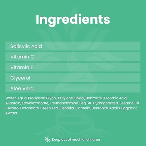 Miniatura 4 de AZ BIOTECH Máscara facial de arcilla de ácido salicílico para el acné, máscara para propenso al acné con vitamina C, glicerol aloe vera, vitamina E,