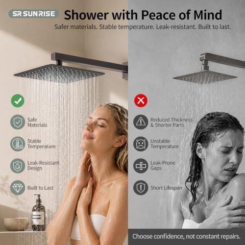 Image of SR SUN RISE Shower Faucet Set 12-Inch Rainfall Shower Head ORB