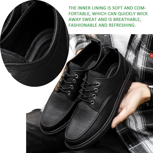 Men's Leather Round Toe Lace Up Oxfords Comfortable Non-Slip Platform Casual Dress Shoes4