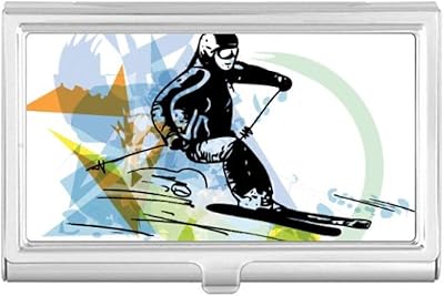 Sport Winter Athletes Freestyle Skiing Watercolor Business Card Holder Case Pocket Box Wallet