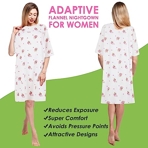 Personal Touch Women's Adaptive Flannel Backwrap Gown Open Back (Pink Roses-12, Large) - Thumbnail 4