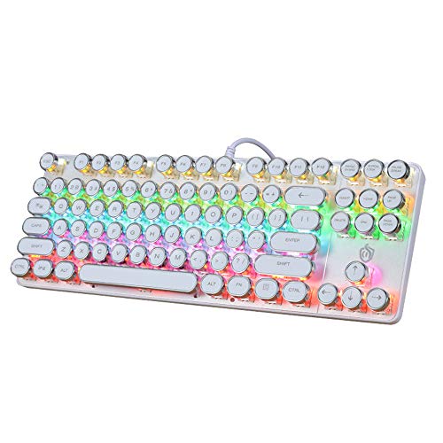 K917 Rgb Mechanical Gaming Keyboard 87Key Retro Keyboard-Blue Switch-Led Backlit- Round Keycaps Anti-Ghosting Mechanical Illuminated Keyboard For Pc Gaming And Mac (Retro-White) #TOP3