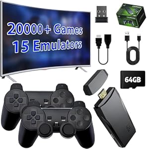 Upgrade Wireless Retro Game Console Stick, ZeroStory Retro Video Game Console Stick Built in 20000+ Games with 15 Emulators, 4K HDMI Output with 2 2.4G Wireless Controllers (64GB Memory Card)