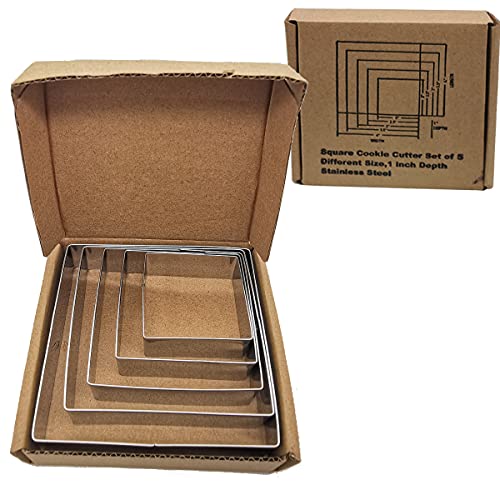 Vokop Square Cookie Cutter Set-5 Pack Stainless Steel Square Biscuit Molds Fondant Cake Cookie Cutter Set Pastry Mold-2",2.5", 3", 3.5",4" #TOP2