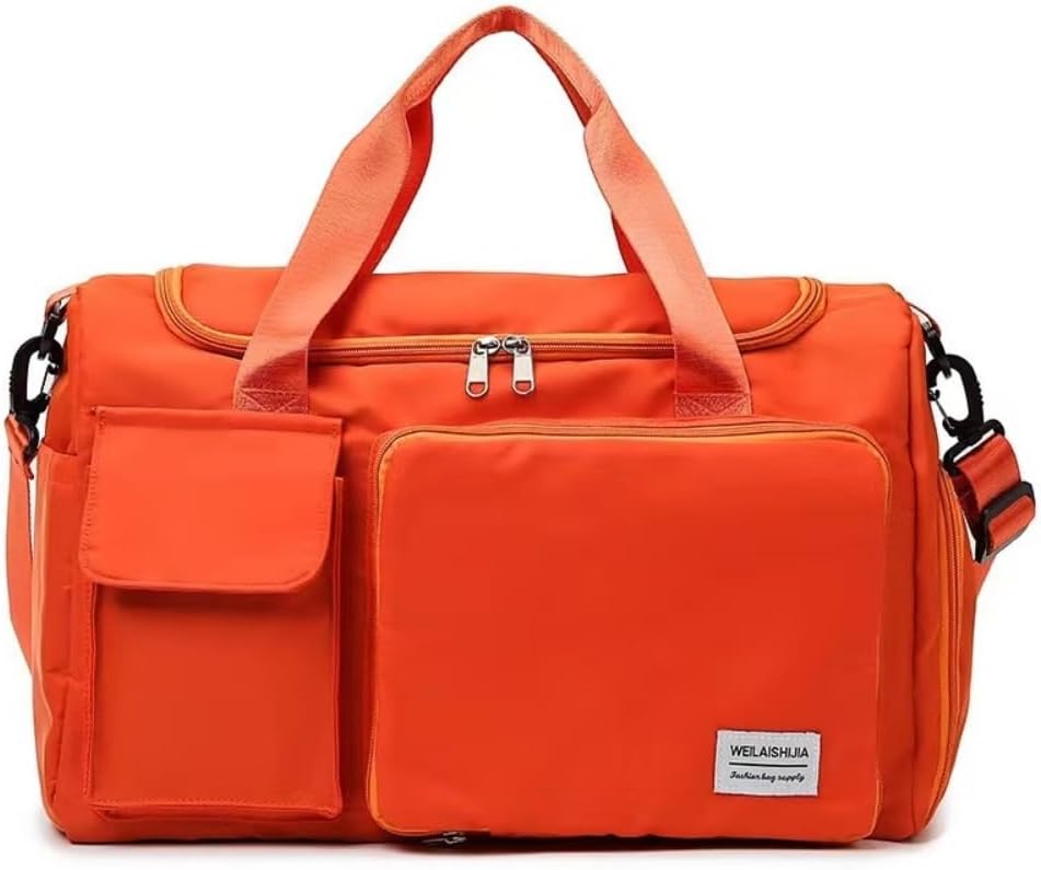 New men's and women's splash proof sports hand travel fitness shopping weekend camping overnight bags. (Orange)