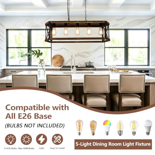 5-Light Farmhouse Rectangle Island Light, Rustic Dining Room Light Fixture by SGLfarmty - Used condition - Image 4