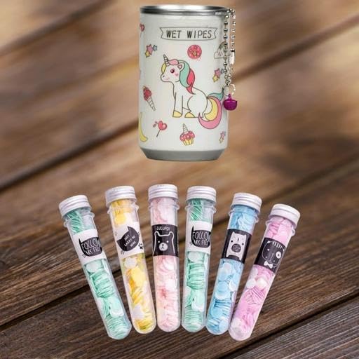 ShriBalajiWorks Unicorn Cartoon Print Wet Wipes Tissue Can with 6 Portable Tube shaped Paper Soap Best for Travel and Personal Use-image-8