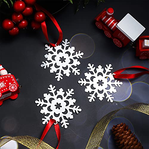 Hotop 41 Pieces Christmas Snowflake Ornaments Metal Snowflake Hanging Ornaments Christmas Tree Hanging Snowflake Decorations With Red Ribbon For Holiday Christmas Tree Party Decorations #TOP2
