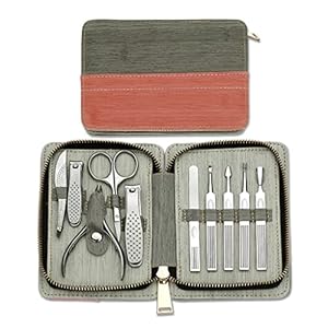 Zhong 10 Pcs Stainless Steel Nail Care Kit for Professional Manicure Pedicure Set Grooming Kit with Travel Case