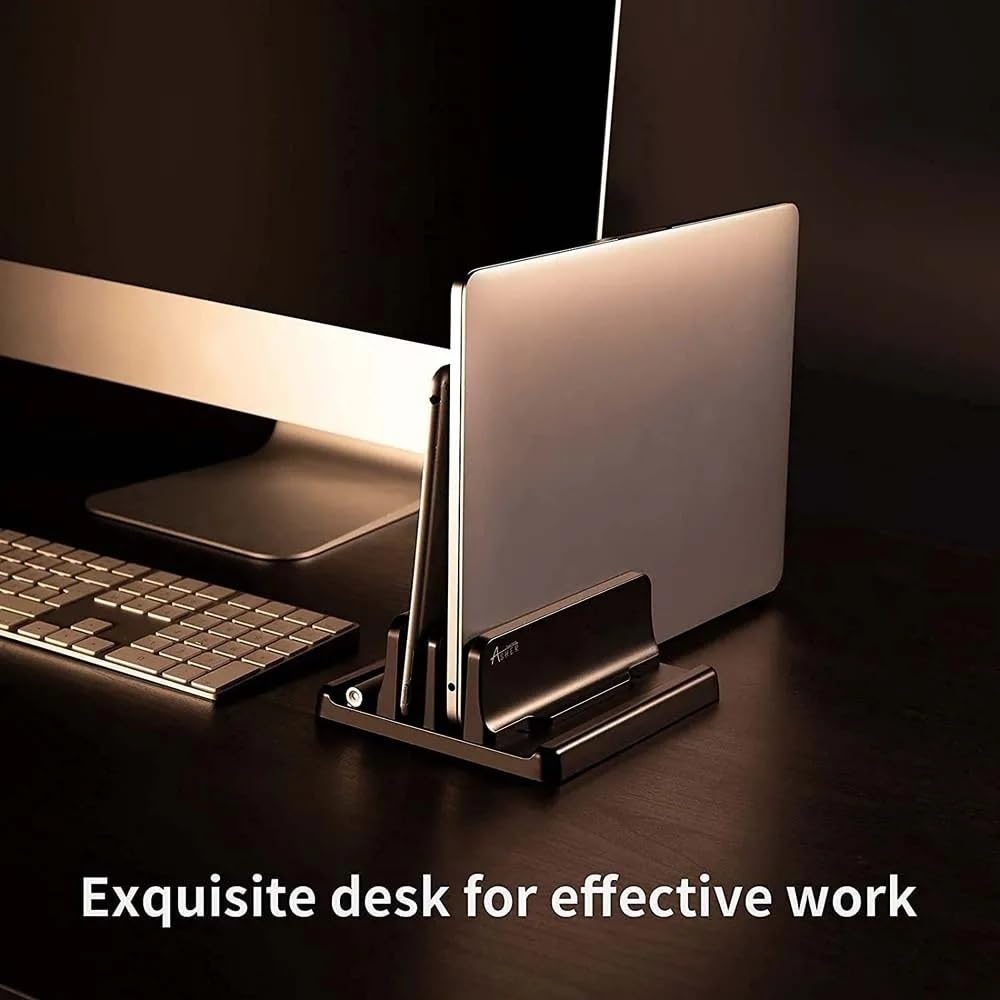 Supporto per laptop, Supporto for laptop da scrivania, supporto verticale regolabile for laptop, salvaspazio, nero(L)