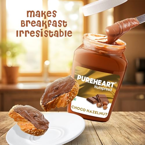 Image of PUREHEART Choco Hazelnut Spread 350g with Free Stationery Kit | Creamy Chocolate Hazelnut Spread | Healthy Breakfast Spread for Kids | Protein Rich Energy Spread for Bread Sandwich & Tiffin