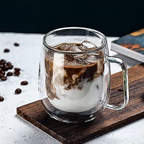 CNNIK 2Pcs Double Walled Glass Coffee Mug Clear Mugs Insulated Coffee Cup with Handle Heat Resistant Espresso Cups for Cappuccino Latte Tea Milk Beer Juice 250ml