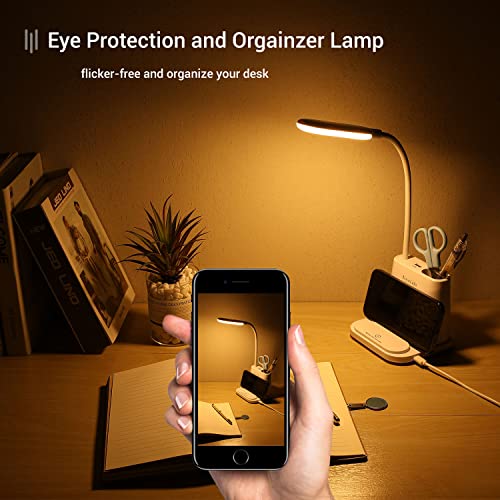 Led Desk Lamp, Novolido Rechargeable Desk Lamp With Usb Charging Port/Pen Holder/Phone Holder, Small Study Cute Lamp For Kids/Home/Office/Dorm, Flexible Portable Bedside Table Lamp For Reading (White) #TOP3