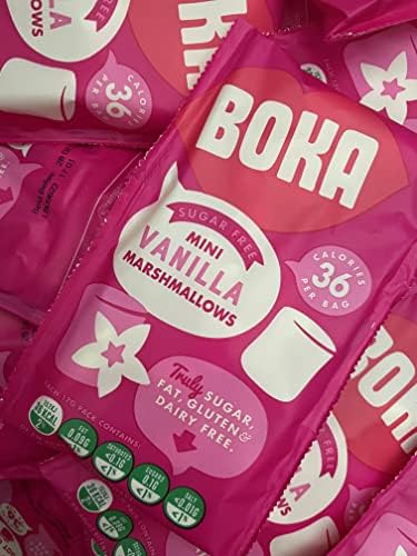 Boka Food Sugar Free Mini Marshmallows 50 x 17g Bags - Delicious Vanilla Marshmallows, 36 Calories per Bag, Mini Marshmallows - Great for Hot Chocolate, Baking or School Snack