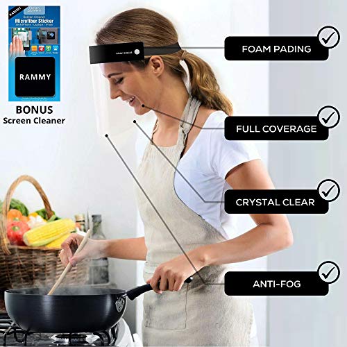 Rammy Safety Face Shield Mask Clear Anti-Fog Protective Full Face Shield (Pack Of 2) Adults Safety Eyes, Nose, Face #TOP1
